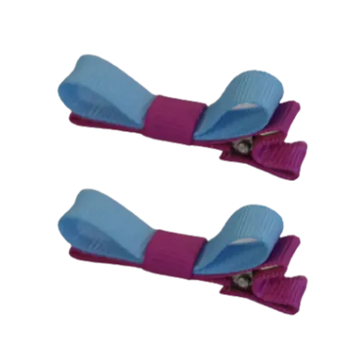 School Hair Accessories - Deluxe Hair Clips 2 Colour option (Set of 2) Garden Rose Base & Centre Ribbon (36 colours top)