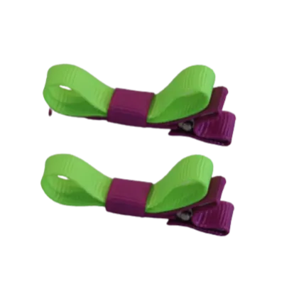 School Hair Accessories - Deluxe Hair Clips 2 Colour option (Set of 2) Garden Rose Base & Centre Ribbon (36 colours top)