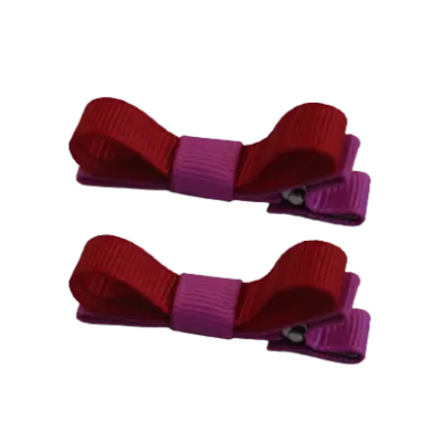School Hair Accessories - Deluxe Hair Clips 2 Colour option (Set of 2) Garden Rose Base & Centre Ribbon (36 colours top)