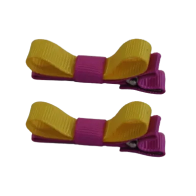 School Hair Accessories - Deluxe Hair Clips 2 Colour option (Set of 2) Garden Rose Base & Centre Ribbon (36 colours top)