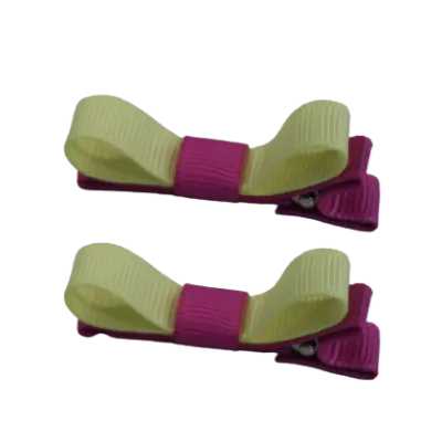 School Hair Accessories - Deluxe Hair Clips 2 Colour option (Set of 2) Garden Rose Base & Centre Ribbon (36 colours top)
