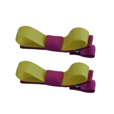 School Hair Accessories - Deluxe Hair Clips 2 Colour option (Set of 2) Garden Rose Base & Centre Ribbon (36 colours top)