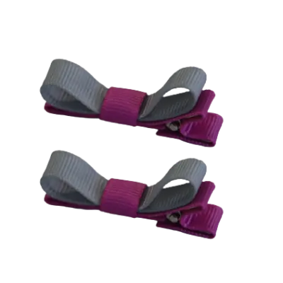 School Hair Accessories - Deluxe Hair Clips 2 Colour option (Set of 2) Garden Rose Base & Centre Ribbon (36 colours top)