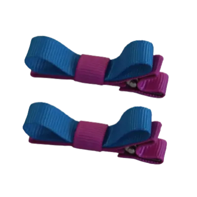 School Hair Accessories - Deluxe Hair Clips 2 Colour option (Set of 2) Garden Rose Base & Centre Ribbon (36 colours top)