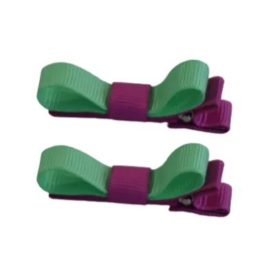 School Hair Accessories - Deluxe Hair Clips 2 Colour option (Set of 2) Garden Rose Base & Centre Ribbon (36 colours top)