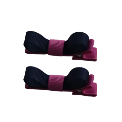 School Hair Accessories - Deluxe Hair Clips 2 Colour option (Set of 2) Garden Rose Base & Centre Ribbon (36 colours top)