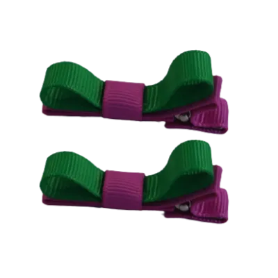 School Hair Accessories - Deluxe Hair Clips 2 Colour option (Set of 2) Garden Rose Base & Centre Ribbon (36 colours top)