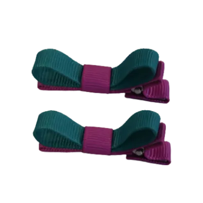 School Hair Accessories - Deluxe Hair Clips 2 Colour option (Set of 2) Garden Rose Base & Centre Ribbon (36 colours top)