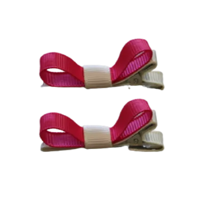 School Hair Accessories - Deluxe Hair Clips 2 Colour option (Set of 2) Ivory Base & Centre Ribbon (36 colours top)