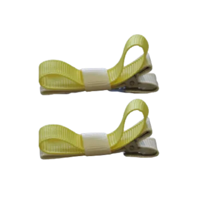 School Hair Accessories - Deluxe Hair Clips 2 Colour option (Set of 2) Ivory Base & Centre Ribbon (36 colours top)
