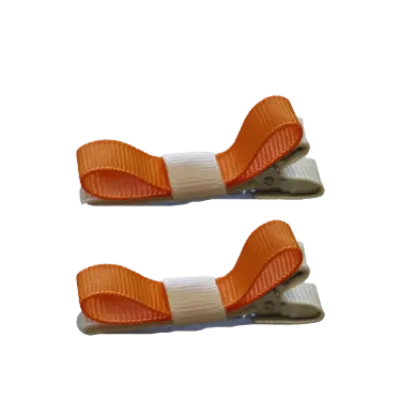 School Hair Accessories - Deluxe Hair Clips 2 Colour option (Set of 2) Ivory Base & Centre Ribbon (36 colours top)