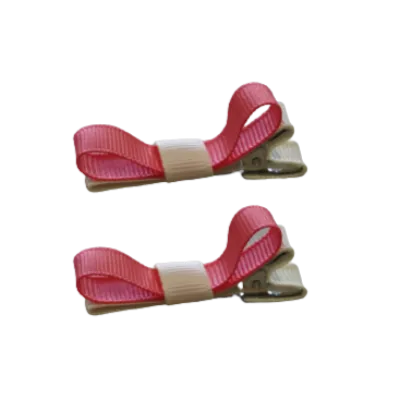 School Hair Accessories - Deluxe Hair Clips 2 Colour option (Set of 2) Ivory Base & Centre Ribbon (36 colours top)