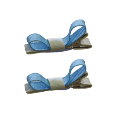 School Hair Accessories - Deluxe Hair Clips 2 Colour option (Set of 2) Ivory Base & Centre Ribbon (36 colours top)