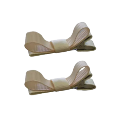 School Hair Accessories - Deluxe Hair Clips 2 Colour option (Set of 2) Ivory Base & Centre Ribbon (36 colours top)