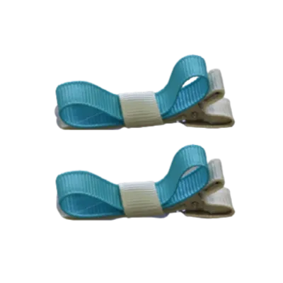 School Hair Accessories - Deluxe Hair Clips 2 Colour option (Set of 2) Ivory Base & Centre Ribbon (36 colours top)