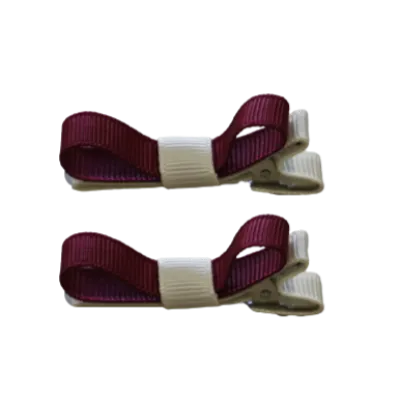 School Hair Accessories - Deluxe Hair Clips 2 Colour option (Set of 2) Ivory Base & Centre Ribbon (36 colours top)