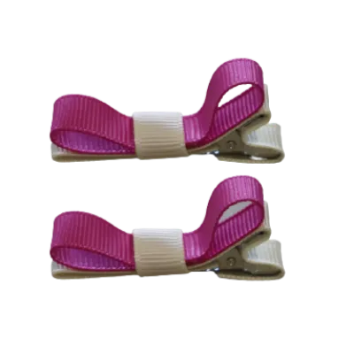School Hair Accessories - Deluxe Hair Clips 2 Colour option (Set of 2) Ivory Base & Centre Ribbon (36 colours top)