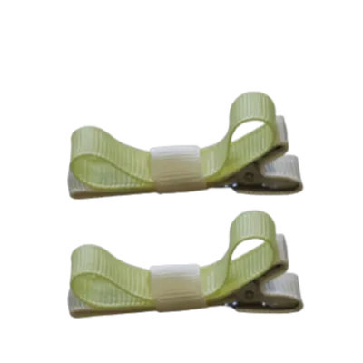 School Hair Accessories - Deluxe Hair Clips 2 Colour option (Set of 2) Ivory Base & Centre Ribbon (36 colours top)