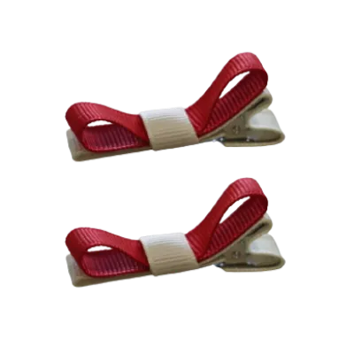 School Hair Accessories - Deluxe Hair Clips 2 Colour option (Set of 2) Ivory Base & Centre Ribbon (36 colours top)