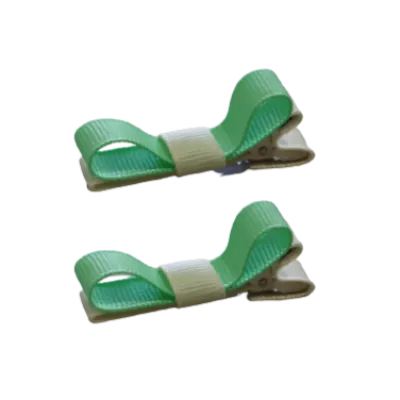 School Hair Accessories - Deluxe Hair Clips 2 Colour option (Set of 2) Ivory Base & Centre Ribbon (36 colours top)