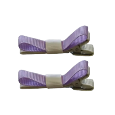 School Hair Accessories - Deluxe Hair Clips 2 Colour option (Set of 2) Ivory Base & Centre Ribbon (36 colours top)