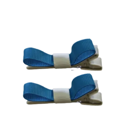 School Hair Accessories - Deluxe Hair Clips 2 Colour option (Set of 2) Ivory Base & Centre Ribbon (36 colours top)