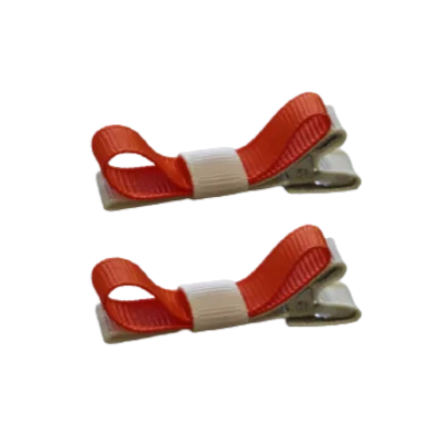 School Hair Accessories - Deluxe Hair Clips 2 Colour option (Set of 2) Ivory Base & Centre Ribbon (36 colours top)
