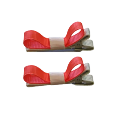 School Hair Accessories - Deluxe Hair Clips 2 Colour option (Set of 2) Ivory Base & Centre Ribbon (36 colours top)