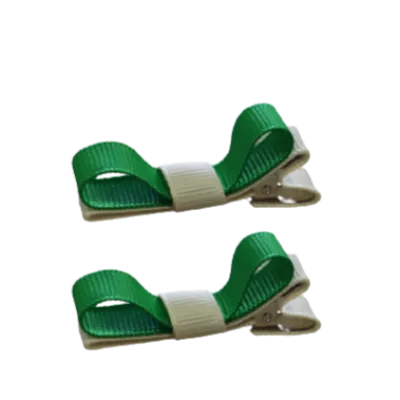 School Hair Accessories - Deluxe Hair Clips 2 Colour option (Set of 2) Ivory Base & Centre Ribbon (36 colours top)