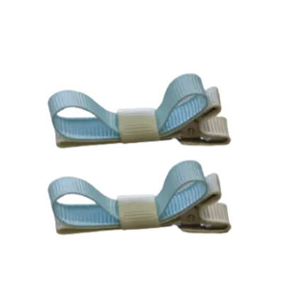 School Hair Accessories - Deluxe Hair Clips 2 Colour option (Set of 2) Ivory Base & Centre Ribbon (36 colours top)
