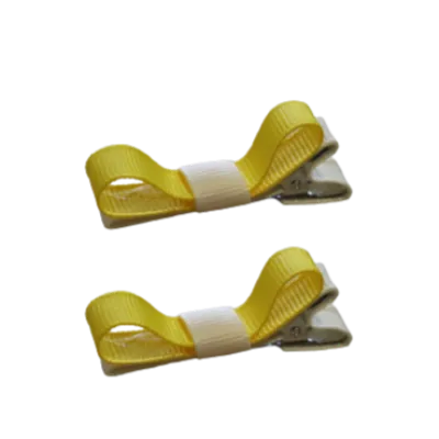 School Hair Accessories - Deluxe Hair Clips 2 Colour option (Set of 2) Ivory Base & Centre Ribbon (36 colours top)
