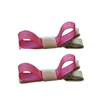 School Hair Accessories - Deluxe Hair Clips 2 Colour option (Set of 2) Ivory Base & Centre Ribbon (36 colours top)