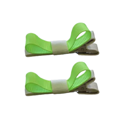 School Hair Accessories - Deluxe Hair Clips 2 Colour option (Set of 2) Ivory Base & Centre Ribbon (36 colours top)