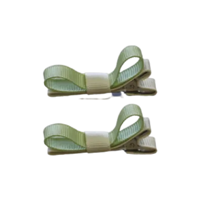 School Hair Accessories - Deluxe Hair Clips 2 Colour option (Set of 2) Ivory Base & Centre Ribbon (36 colours top)