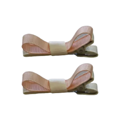 School Hair Accessories - Deluxe Hair Clips 2 Colour option (Set of 2) Ivory Base & Centre Ribbon (36 colours top)