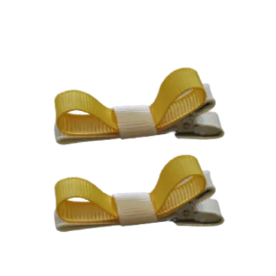 School Hair Accessories - Deluxe Hair Clips 2 Colour option (Set of 2) Ivory Base & Centre Ribbon (36 colours top)