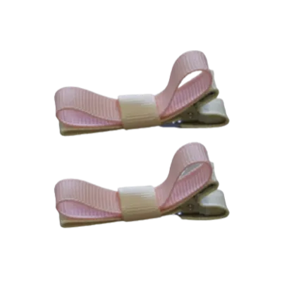 School Hair Accessories - Deluxe Hair Clips 2 Colour option (Set of 2) Ivory Base & Centre Ribbon (36 colours top)