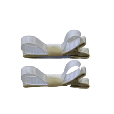 School Hair Accessories - Deluxe Hair Clips 2 Colour option (Set of 2) Ivory Base & Centre Ribbon (36 colours top)