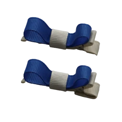 School Hair Accessories - Deluxe Hair Clips 2 Colour option (Set of 2) Ivory Base & Centre Ribbon (36 colours top)