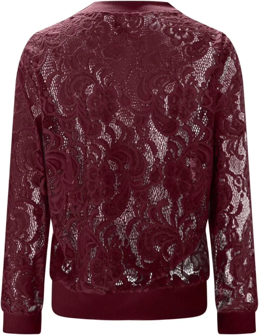 Sinzelimin Womens Lace Flroal Jacket Fashion Zipper Hollow Casual Outwear & Jackets Lightweight Cardigan Clubwear Blouse Tops