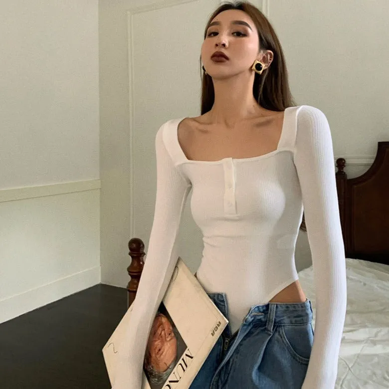Slash Buttons Sexy Bodysuit