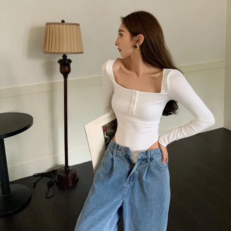 Slash Buttons Sexy Bodysuit