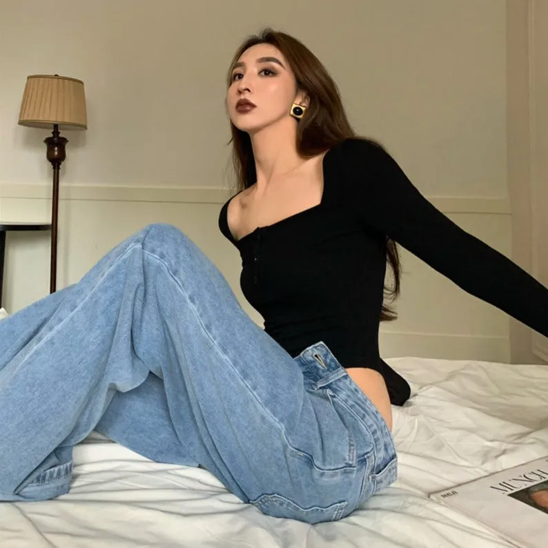 Slash Buttons Sexy Bodysuit