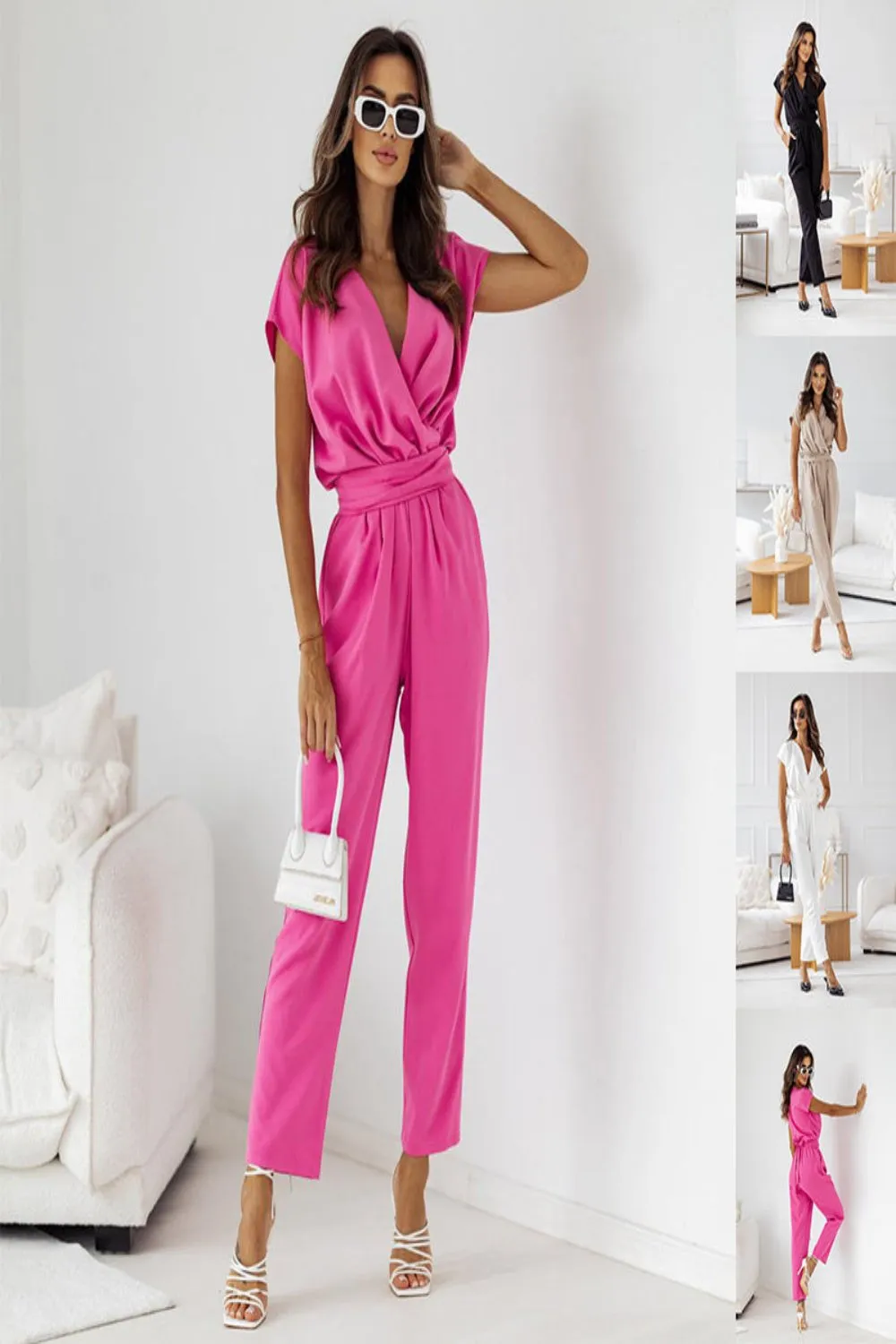 Slimming Short-Sleeved Jumpsuit