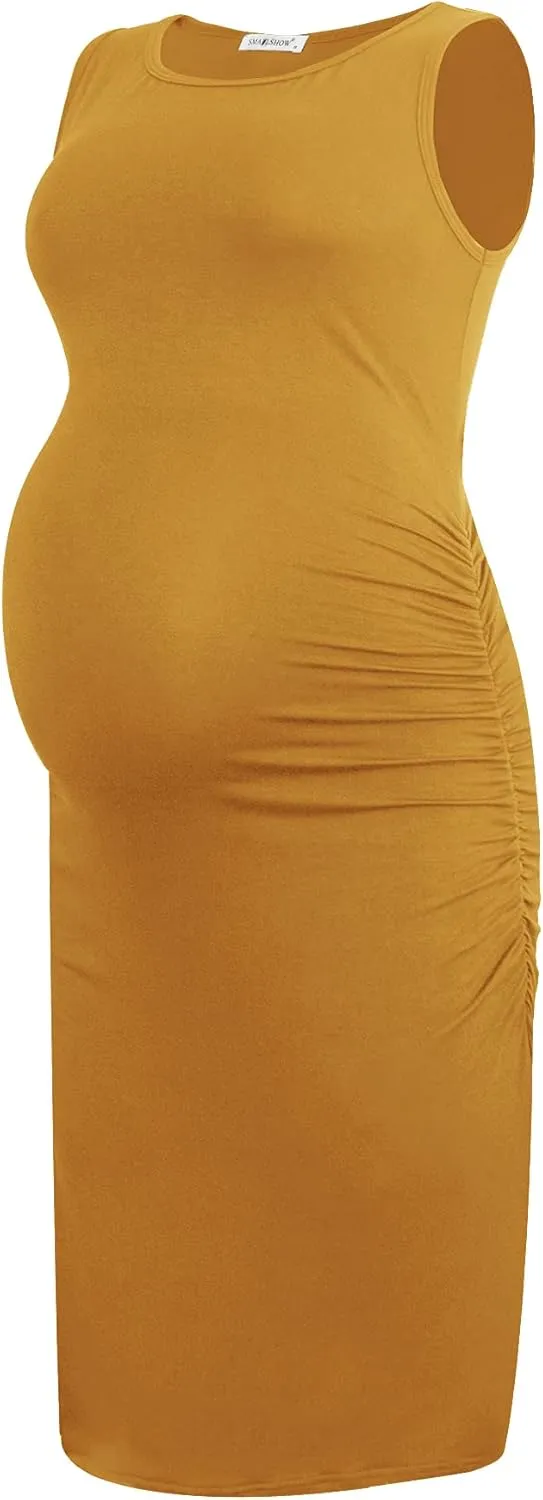 Smallshow Women's Sleeveless Maternity Dress Ruched Pregnancy Clothes