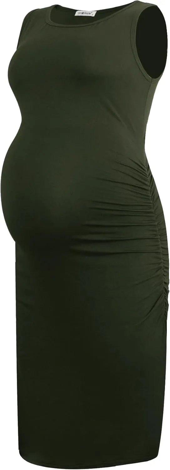 Smallshow Women's Sleeveless Maternity Dress Ruched Pregnancy Clothes