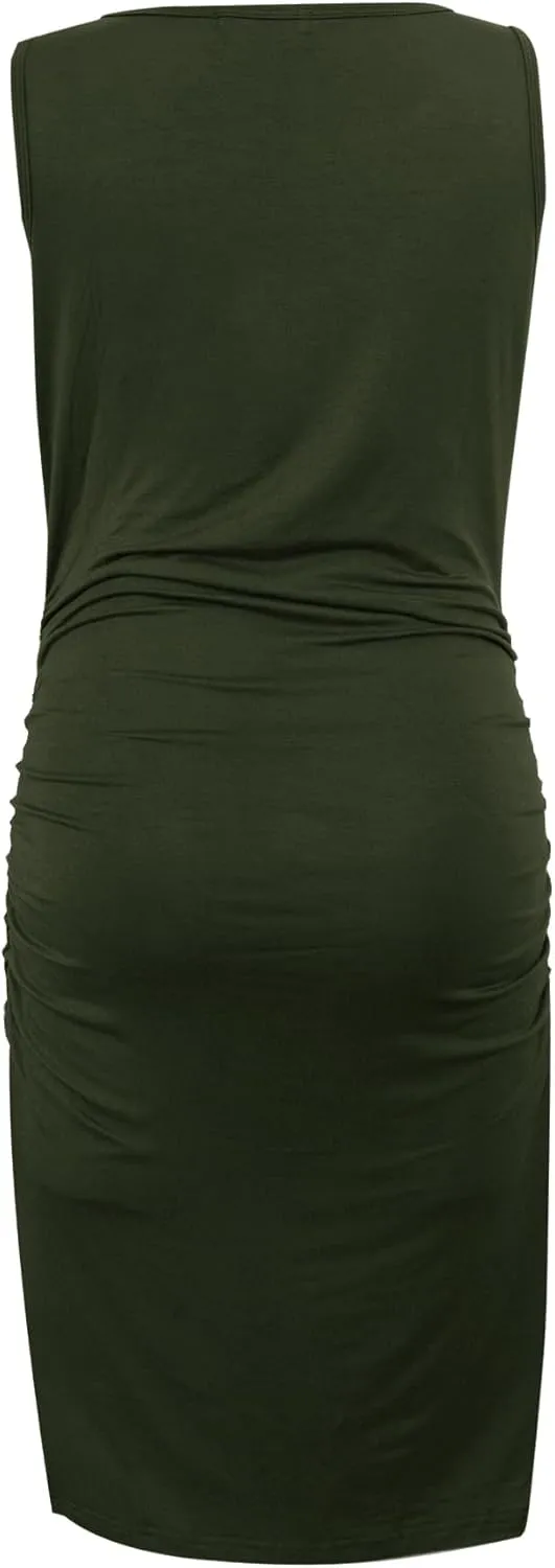Smallshow Women's Sleeveless Maternity Dress Ruched Pregnancy Clothes
