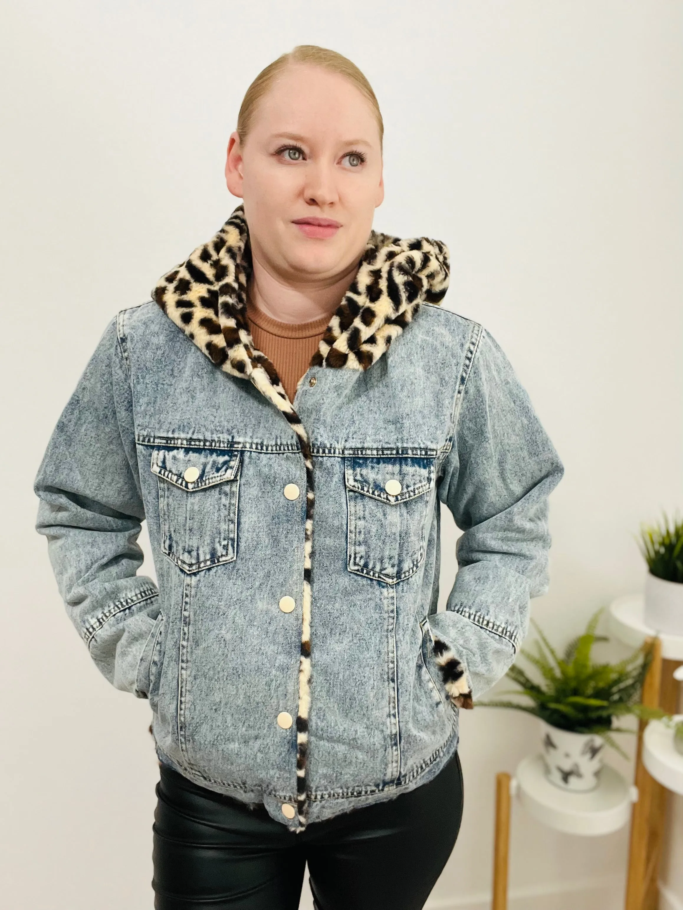 Sweet Denim Jacket (Leopard Print)