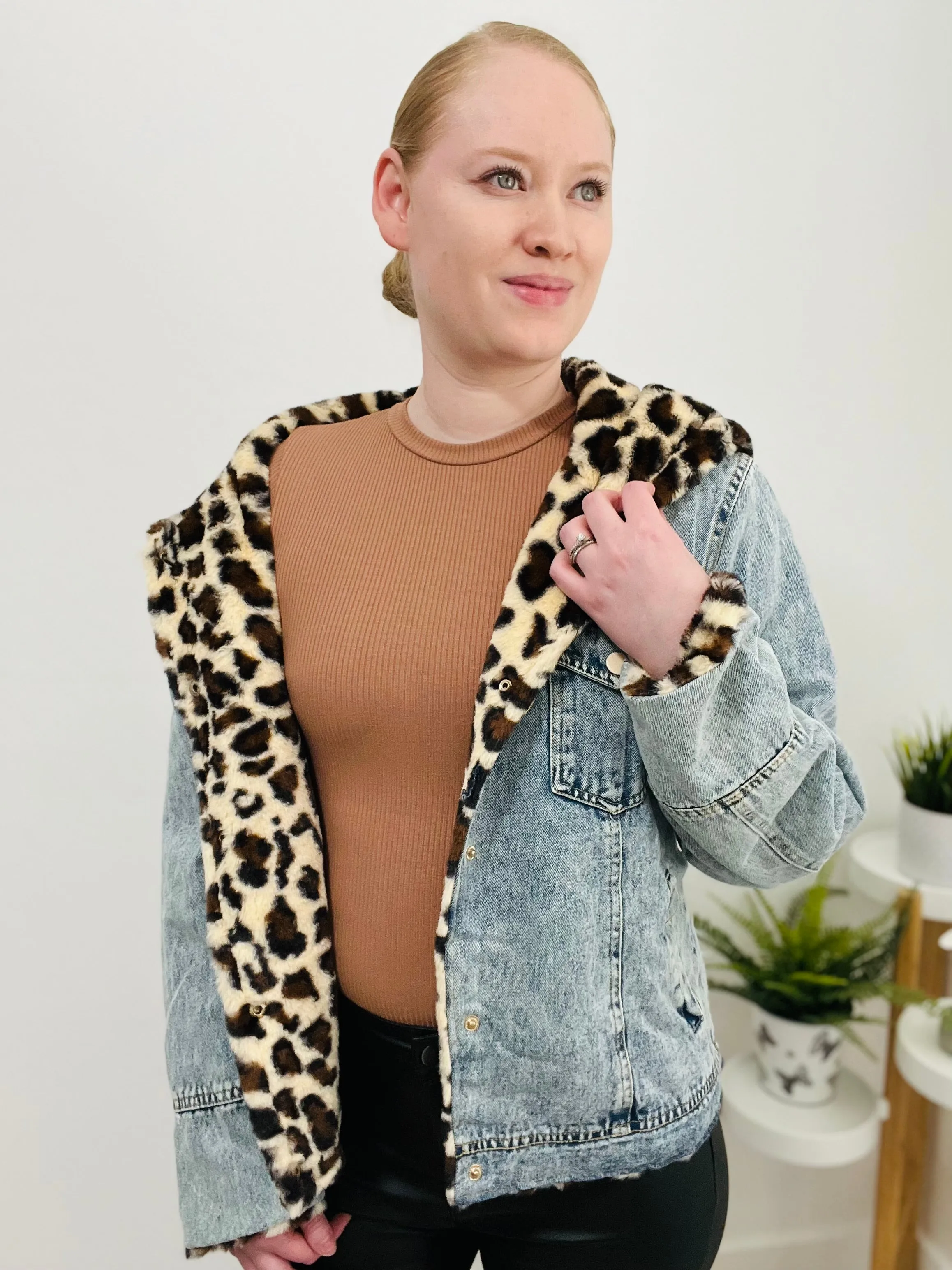 Sweet Denim Jacket (Leopard Print)