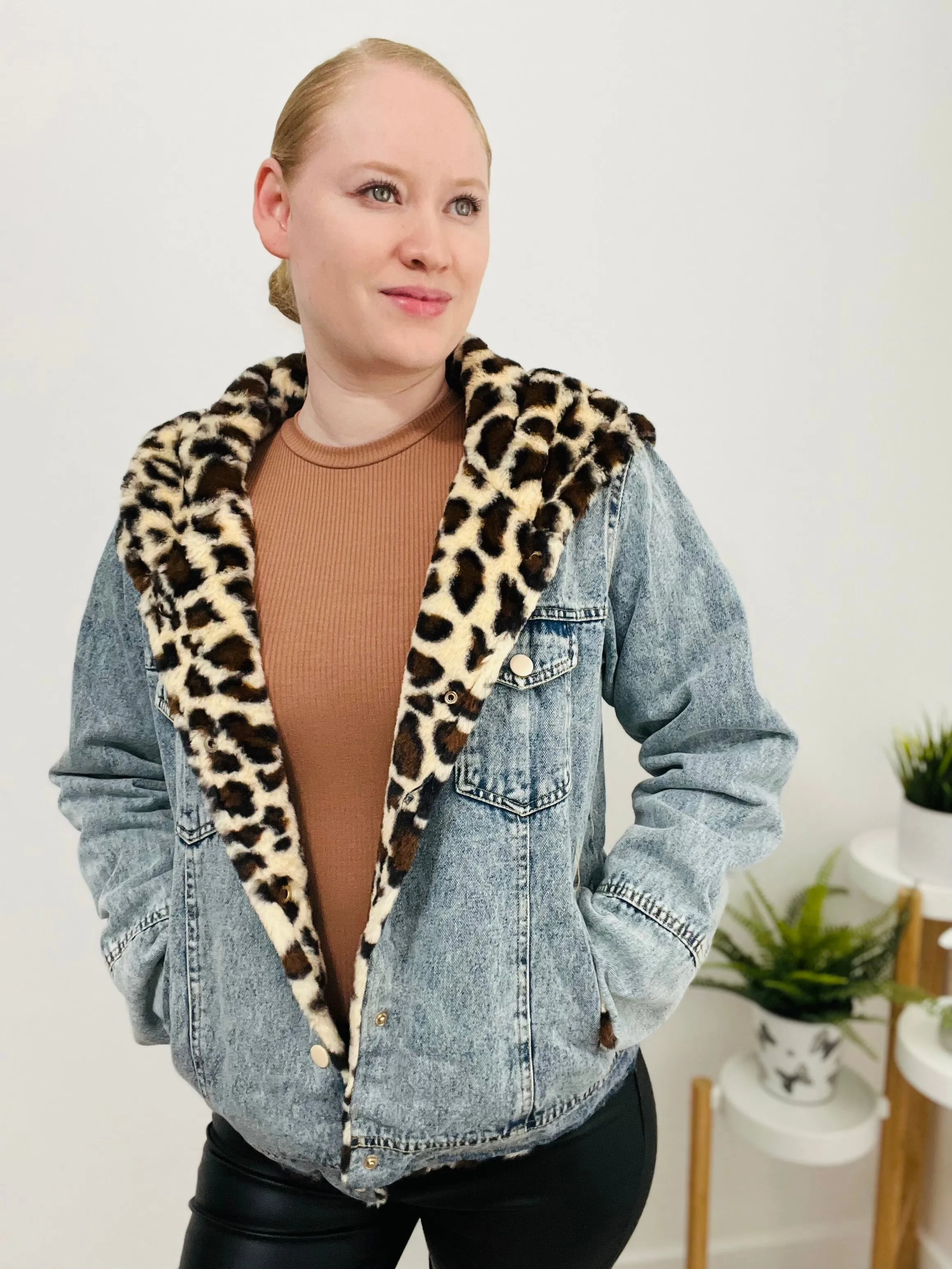 Sweet Denim Jacket (Leopard Print)